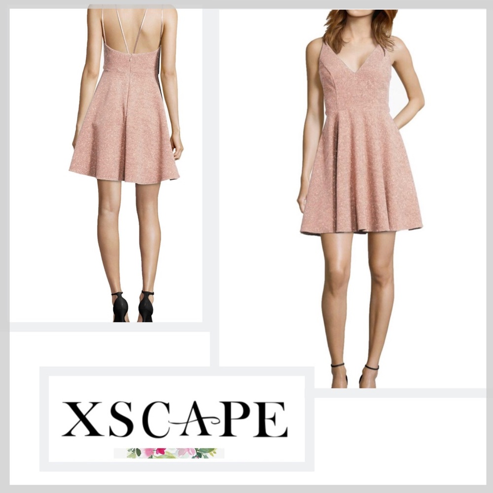 🆕 NWT XSCAPE Glitter V-Neck Party Dress
